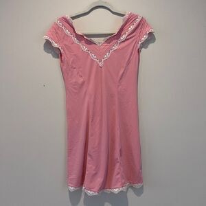 Pfiff Pink‎ Satin Slip Dress White Lace Trim Romantic Vintage Style Size S